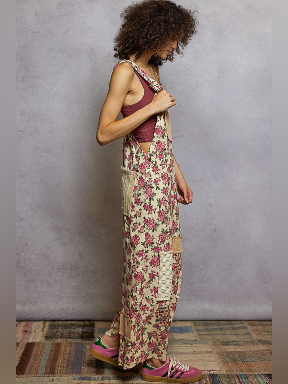 POL “ Love Story “ Patchwork Overalls | Cream - Picture 6 of 7